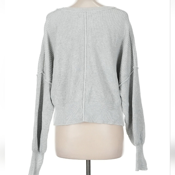 Aerie Light Gray Women's Crop Crew Neck Sweater - Picture 2 of 3